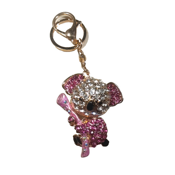 Koala Rhinestone Pink Clear Gold Tone Keychain Purse Clip - Picture 1 of 7